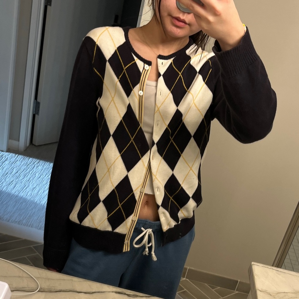 Adorable And Soft Argyle Print Lands End Cardigan - image 3